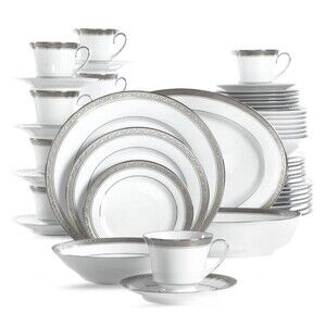 Noritake Crestwood Platinum 50 Piece Dinnerware Set Service for 8 New 4166-50B